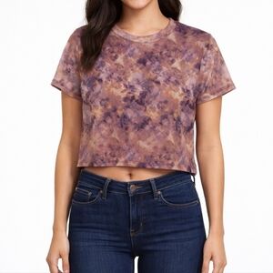 Patterned Sheer Sleeve Crop Top Juniors Large